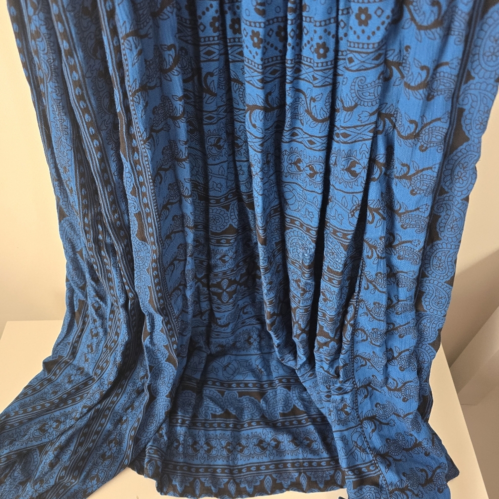 Free People In Search of Paradise A Line Printed Skirt Midi Dress L Blue/Black - Picture 4 of 15